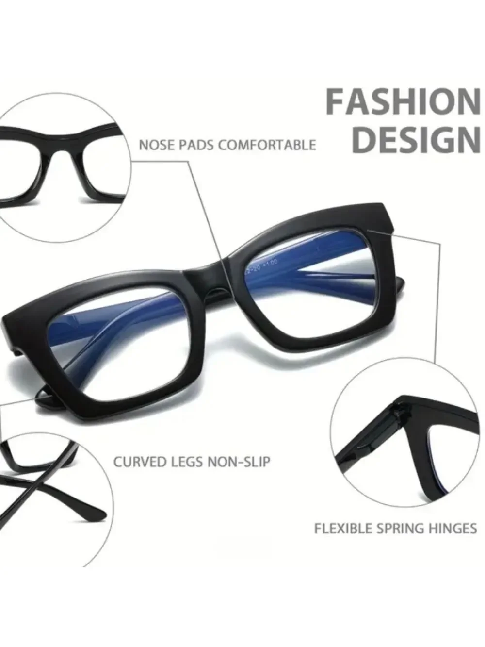+2.00 Square Reading glasses Oprah style Blue light blocking